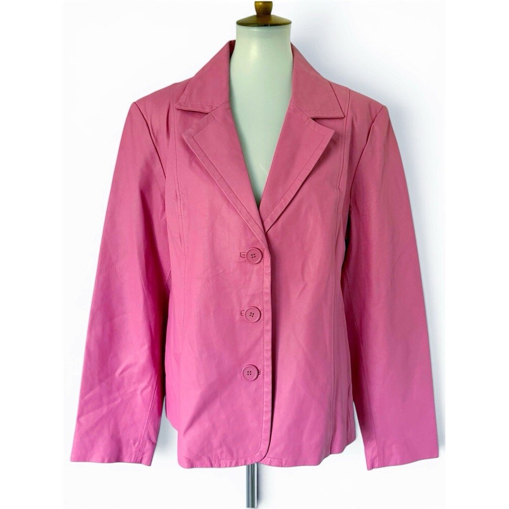 Vintage Bubblegum Pink Genuine Leather Blazer Jacket Women's Size XL Barbiecore